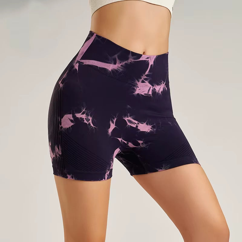 Tie-Dye Seamless Yoga Shorts Skinny Fitness Shorts Women'S Summer Athletic Shorts Sportswear Fitness Clothing Cycling Pants