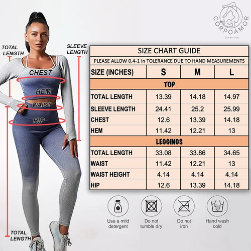 CORPOAMOR Women'S Fitness Clothing Gym Outfit and Yoga Workout Set Crop Top and High Waisted Leggings Ombre Gradient 2 Piece Set (Navy/Grey, Medium)