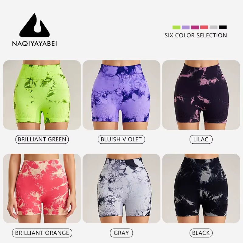 Tie-Dye Seamless Yoga Shorts Skinny Fitness Shorts Women'S Summer Athletic Shorts Sportswear Fitness Clothing Cycling Pants